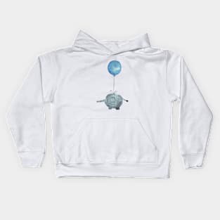 Blue air balloon and elephant Kids Hoodie